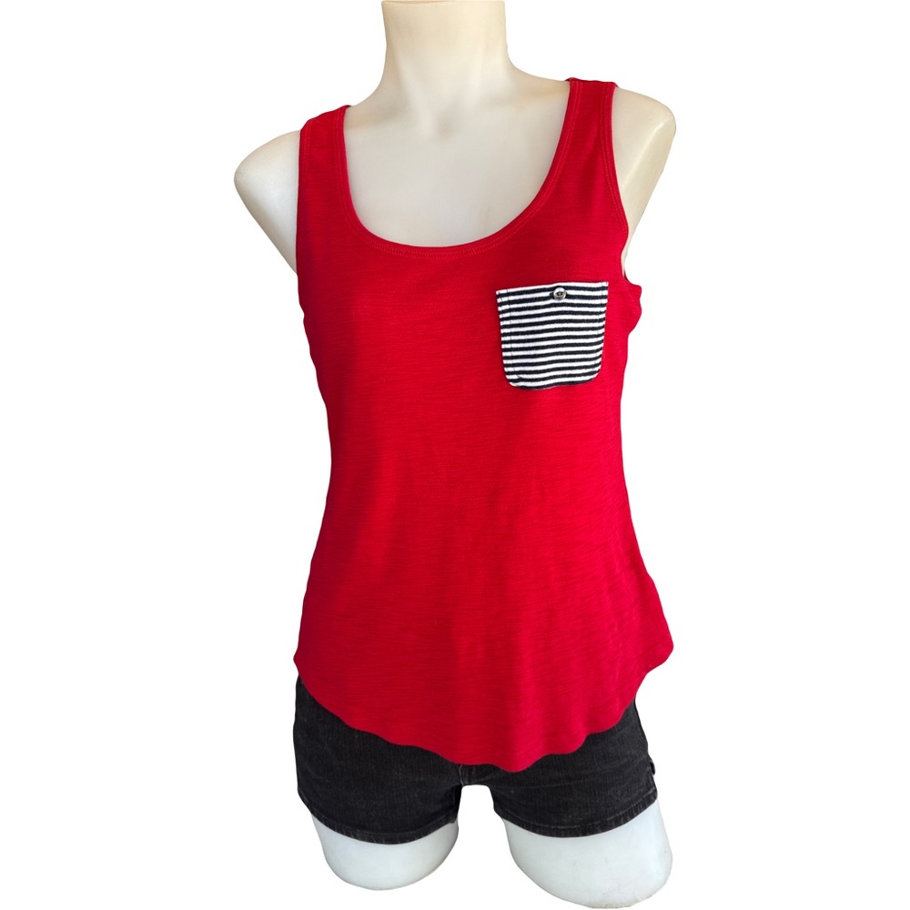 Chaps Red Tank Top with Striped Pocket M